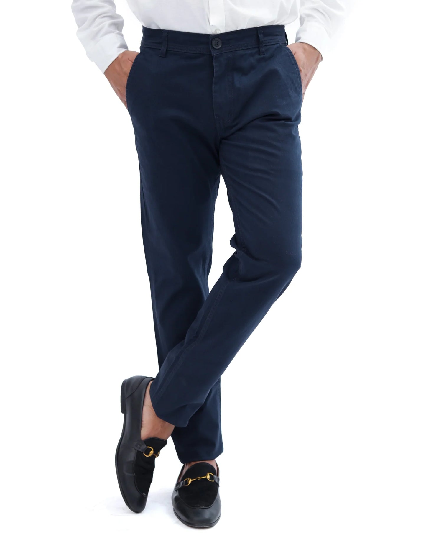 NAVY BLUE Slim Fit Cotton Dress Pent