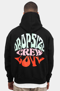 Dropsize Heavy CREW LOVE Print Hoodie - Black