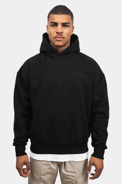 Dropsize Heavy CREW LOVE Print Hoodie - Black